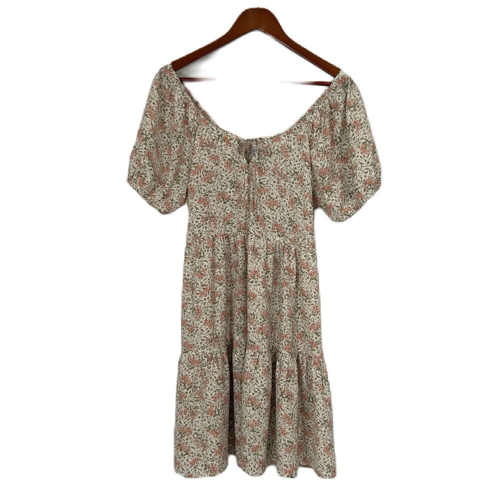 Cozy Co. Dress Women L Beige Multi Floral Tiered Pullover Ruffle Boho Prairie